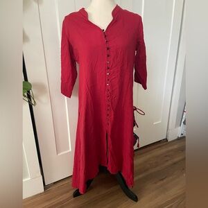 Anthropologie Neeru Kumar red button down long sleeve midi dress Sz small India